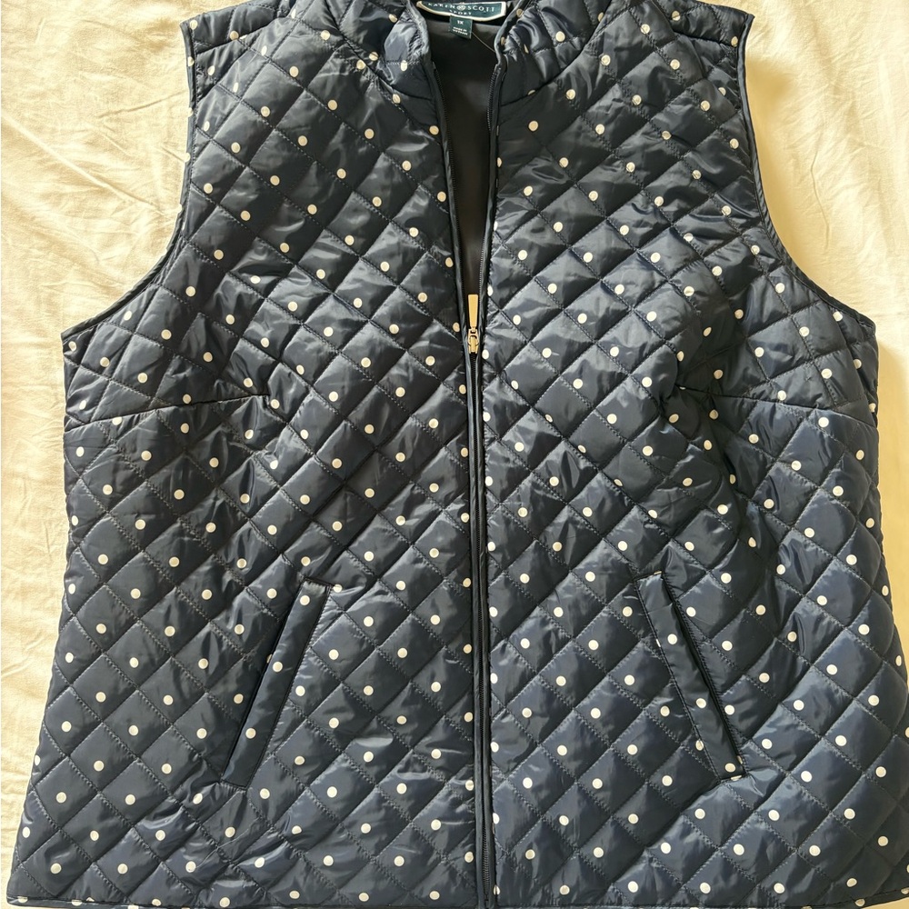 Karen Scott Navy Quilted Vest with White Dots